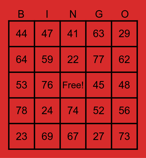 Fitness Bingo Card