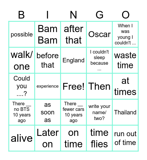 Out and About Bingo Card