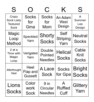 2024 Sock Bingo Card