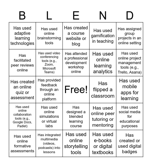 Blended Learning Bingo Card