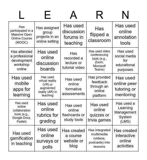 Blended Learning Bingo Card