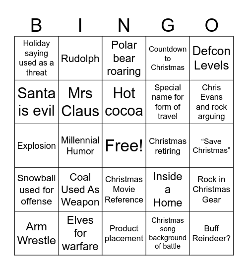 Red One Bingo Card