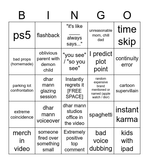 Dhar Mann Bingo v4 Bingo Card