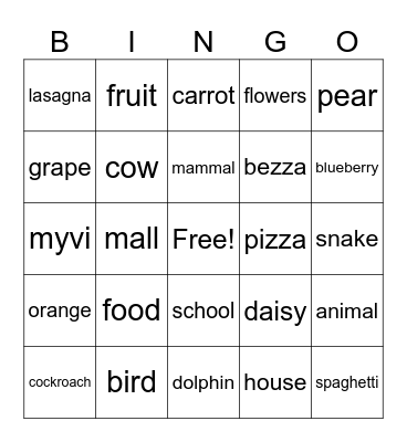 HYPONYMY Bingo Card