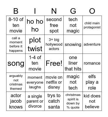 christmas movie bingo Card