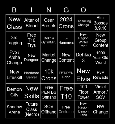 Calpheon Ball 2024 Bingo Card