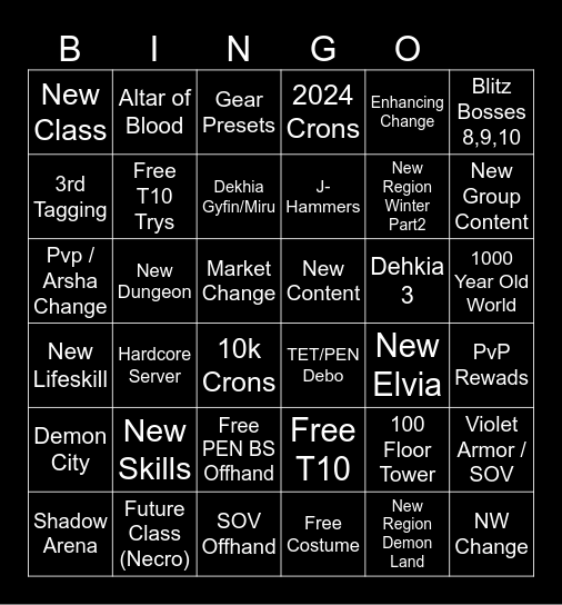 Calpheon Ball 2024 Bingo Card