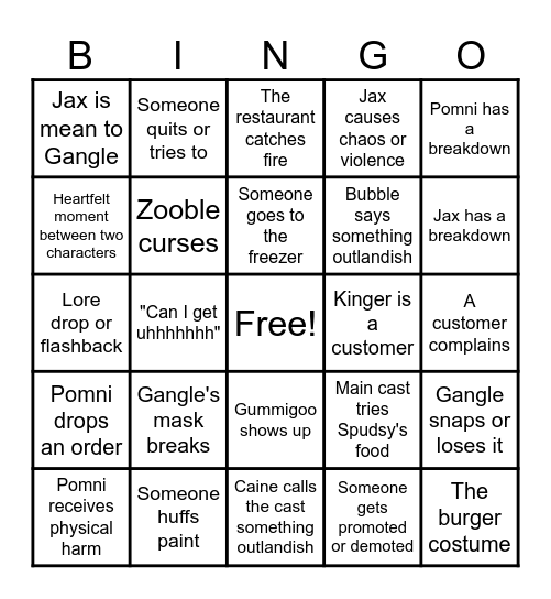 TADC Episode 4 Bingo Card