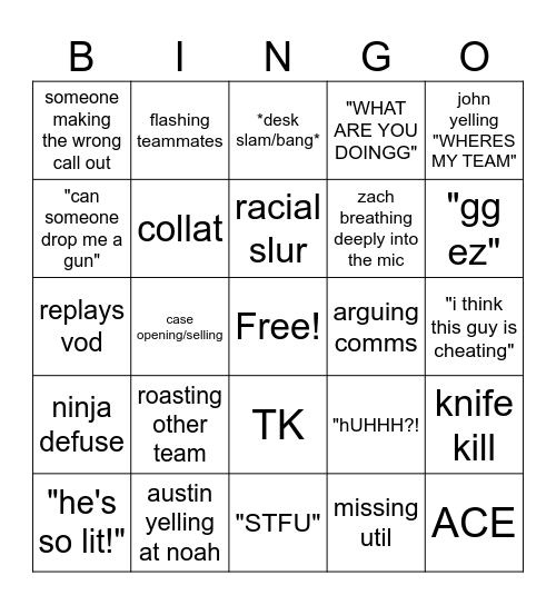 BOZOS PLAYING CS2 Bingo Card