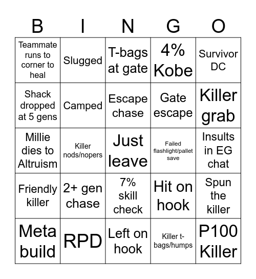 DBD Bingo Card