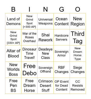Calpheon Festa! 2024 Bingo Card