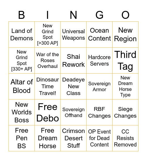 Calpheon Festa! 2024 Bingo Card