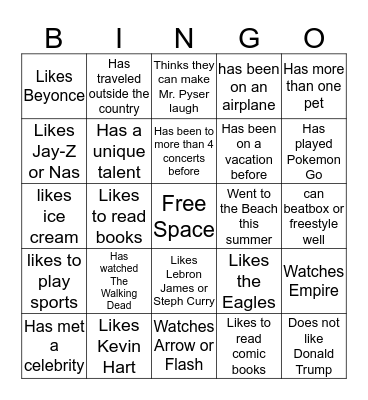 Getting to Know 302 Bingo Card
