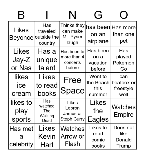 Getting to Know 302 Bingo Card