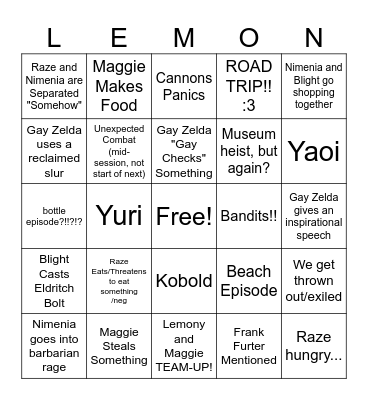 lemony dnd bingo Card