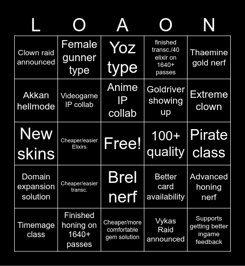 Lost Ark Prophecy Bingo Card