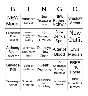 Calpheon Ball 2024 Bingo Card