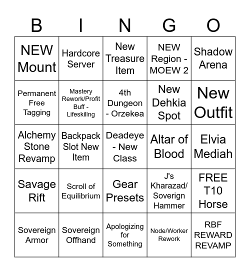 Calpheon Ball 2024 Bingo Card