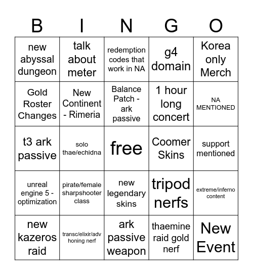 LOA ON Bingo Card