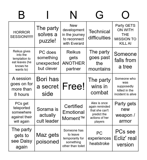 Zomogantu arc Bingo Card