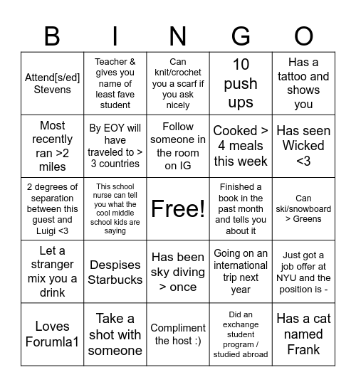 Holiday BINGO! Bingo Card