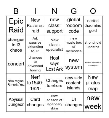 Winter LOAON Bingo Card