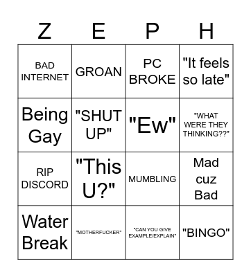 Zeph Bingo Card