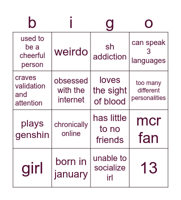 how similar are you to me?!! (not ame) Bingo Card