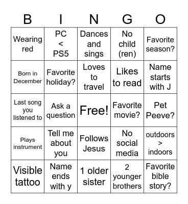 Mingle Bingo - Remember name and answer Bingo Card