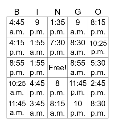 Bingo Time Bingo Card