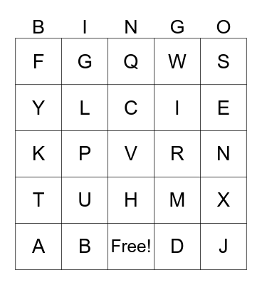 Alphabet Bingo Card