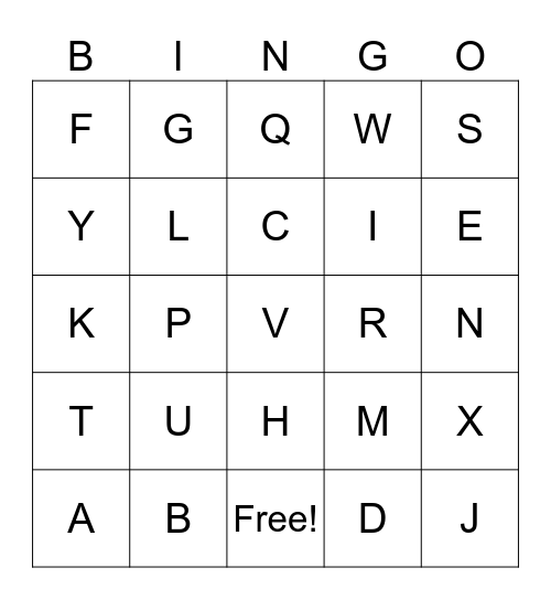 Alphabet Bingo Card