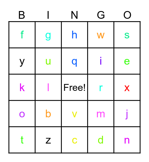 alphabet Bingo Card