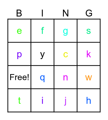 alphabet Bingo Card