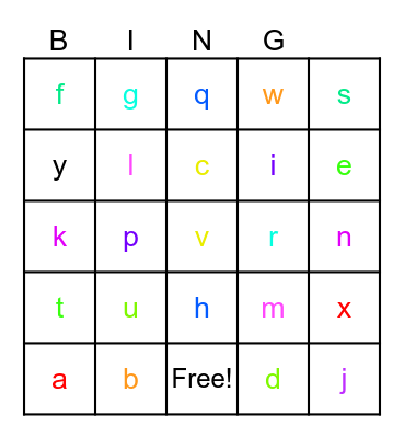 alphabet Bingo Card