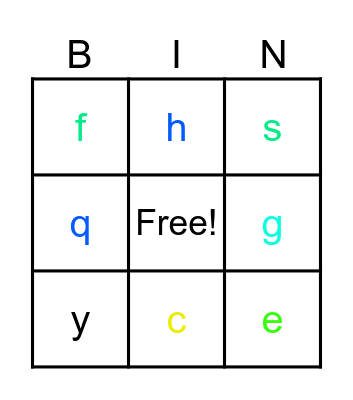 alphabet Bingo Card