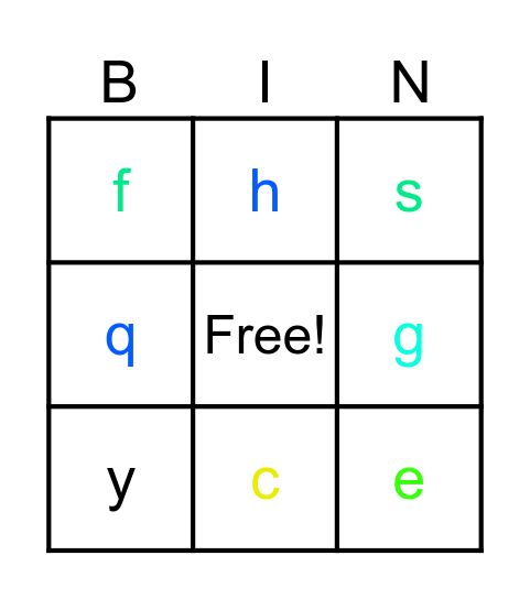 alphabet Bingo Card