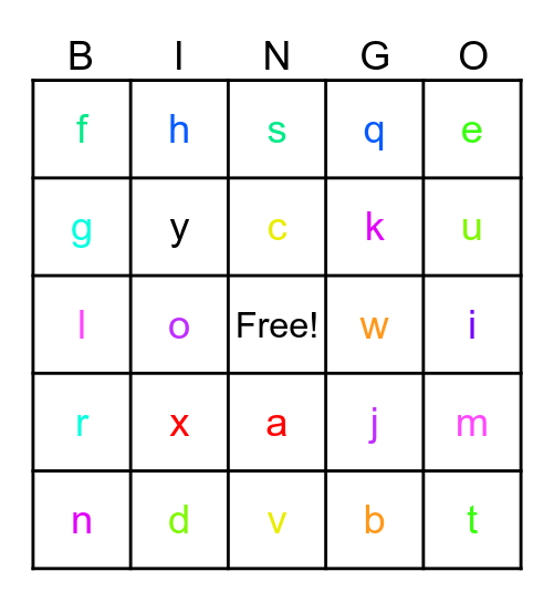 alphabet Bingo Card