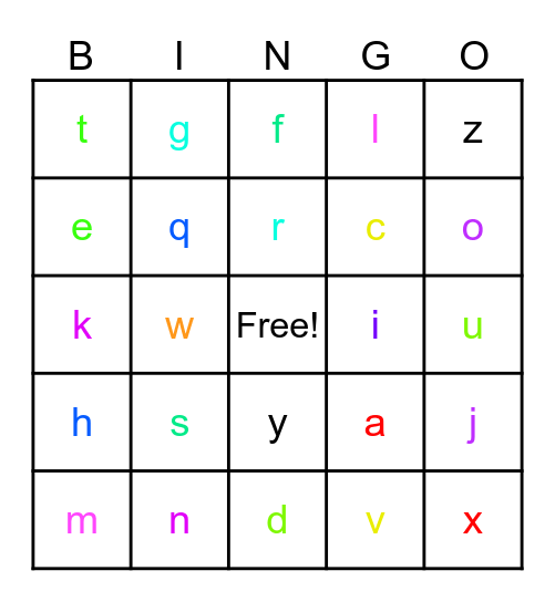 alphabet Bingo Card