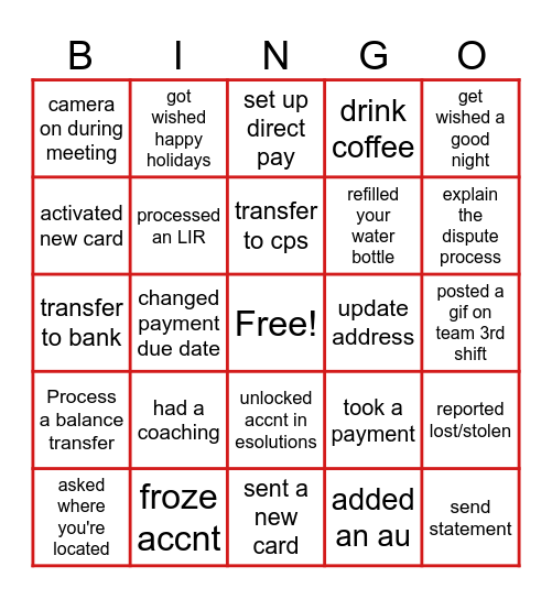 Victor's team Bingo Card