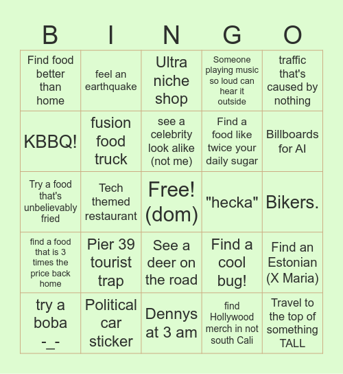 AMERICA BINGO Card