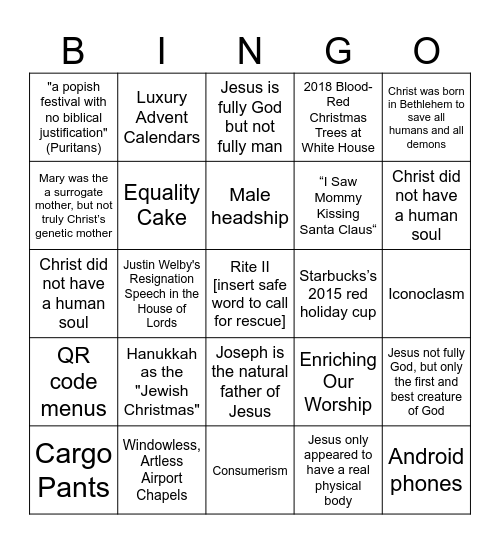 Heresy Bingo (Advent Edition) Bingo Card