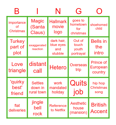 Hallmark Bingo Card