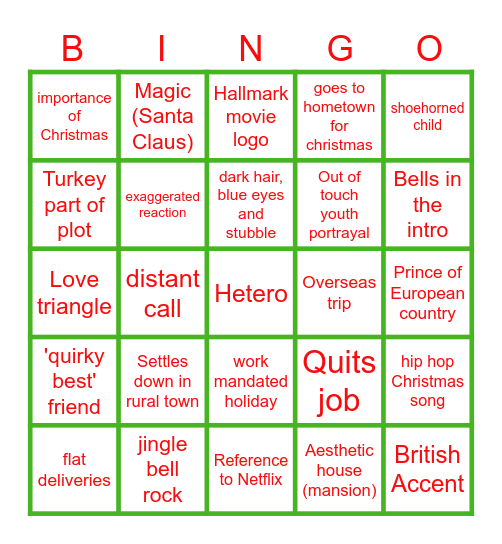 Hallmark Bingo Card