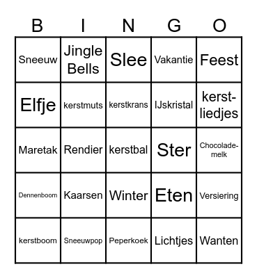 Kerst Bingo Card