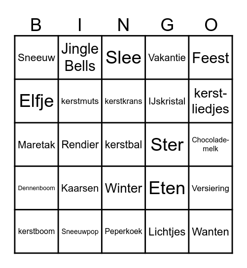 Kerst Bingo Card