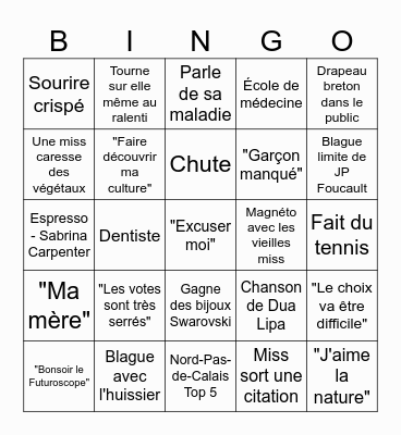 Miss France 2025 Bingo Card