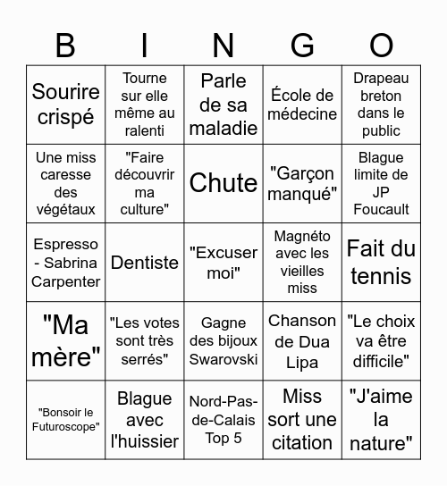 Miss France 2025 Bingo Card