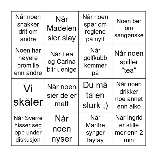 Storfamiliens julebingo Card