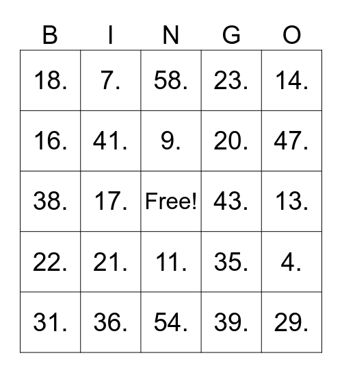 Untitled Bingo Card